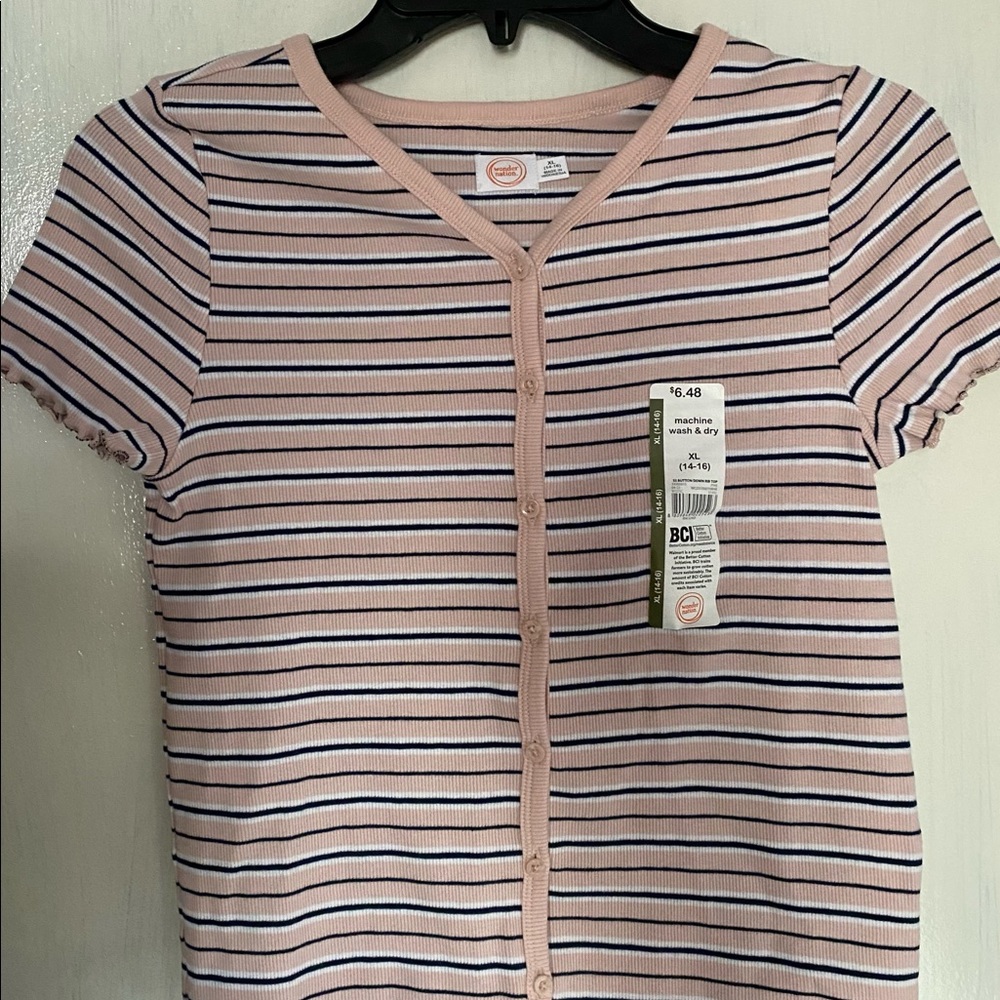 Pink Striped Button Down Rib Top